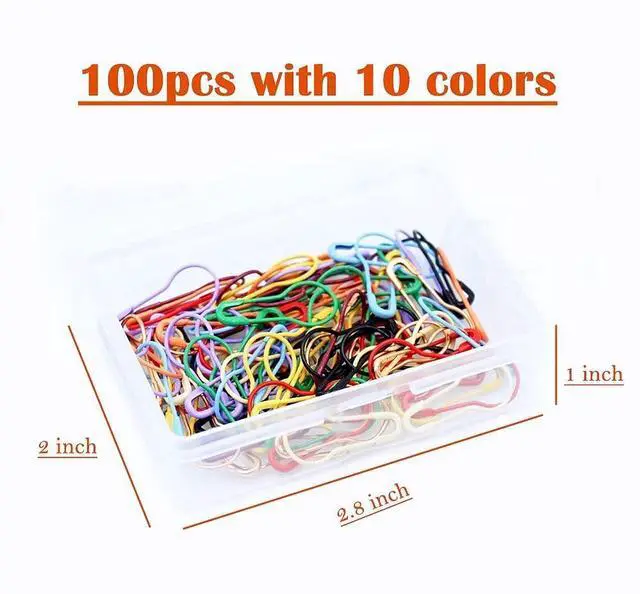 Alt view image 2 of 4 - 100 Pieces Safety Pins, Bulb Stitch Markers 10 Colors Assorted Metal Calabash Pins Pear Shape Knitting Pins for Crocheting Clothing Tag DIY Craft Project with Storage Box