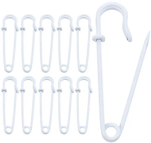 Main image of 10Pcs White Safety Pins, 2.5 Inch Metal Heavy Duty Pins | Large Pin for Clothes Sewing, Hat Sweater Decor, DIY Art Craft, Handmade Paper Work