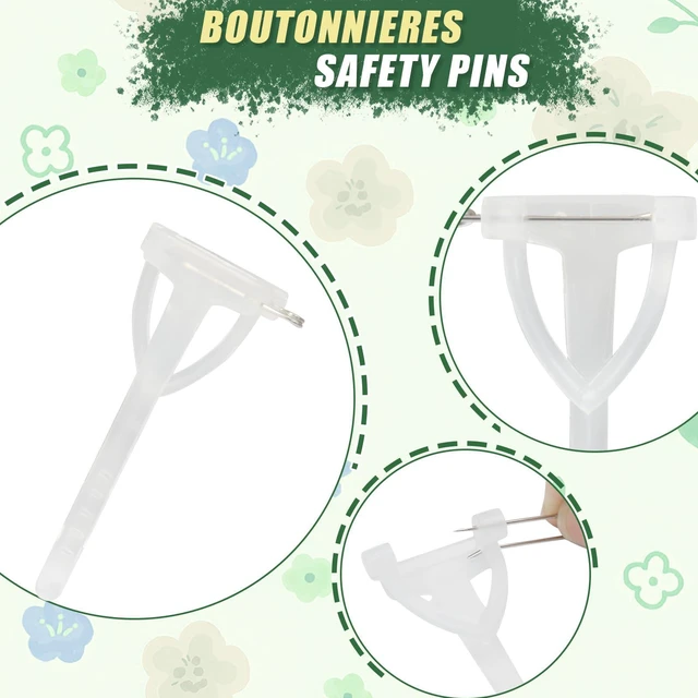 Alt view image 2 of 7 - 30 Pcs Boutonniere Pins, Clear Secure Grip Holder | Plastic Triangle T-Shape Safety Pins, for Corsage & Flower, Wedding, Bridegroom, Prom, Party Lapel Decoration