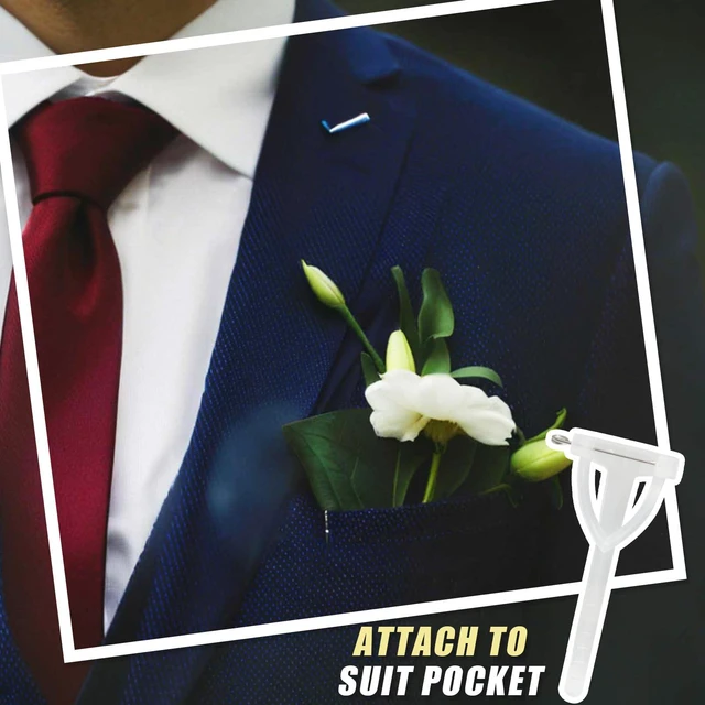 Alt view image 5 of 7 - 30 Pcs Boutonniere Pins, Clear Secure Grip Holder | Plastic Triangle T-Shape Safety Pins, for Corsage & Flower, Wedding, Bridegroom, Prom, Party Lapel Decoration