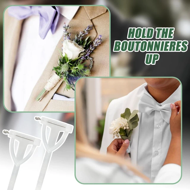 Alt view image 4 of 7 - 30 Pcs Boutonniere Pins, Clear Secure Grip Holder | Plastic Triangle T-Shape Safety Pins, for Corsage & Flower, Wedding, Bridegroom, Prom, Party Lapel Decoration