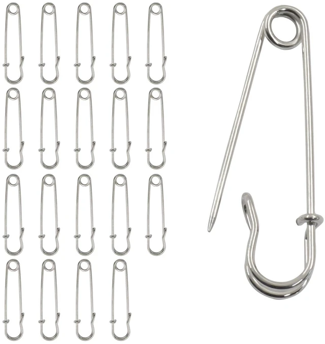 Main image of 2 Inch Safety Pins 20 Pcs, Thick Metal for Clothing Craft, Silver | Thick Metal Wire For Firm Hold, Lock Clasp Prevents Opening, Sharp Points For Thick Fabric, Good For Mending And DIY