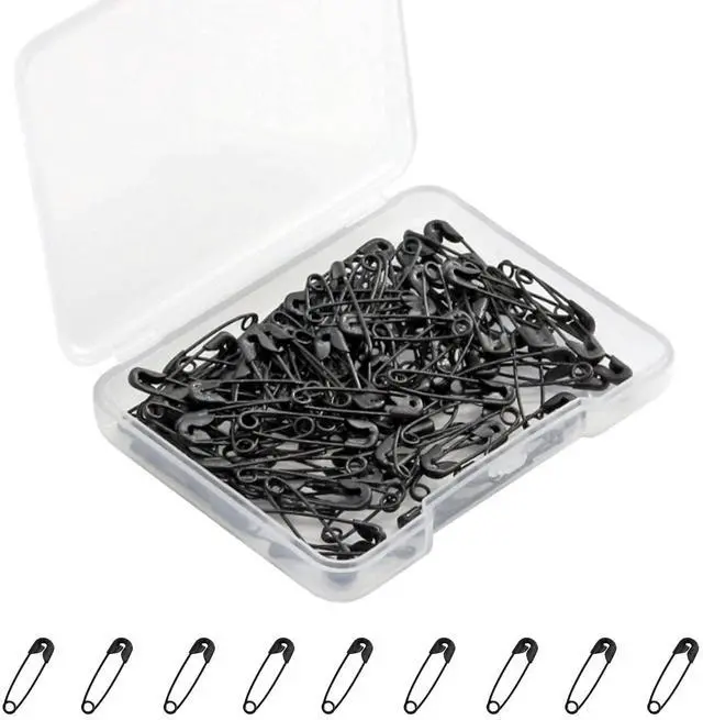 Main image of Black Safety Pins,Small Safety Pins for Clothes,19mm/0.75 Inch Metal Mini Saftey Pin Bulk for Art Crafting Sewing Jewelry Making (120Pcs/Box)