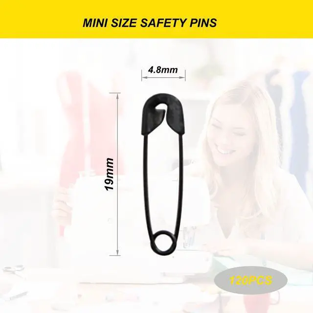 Alt view image 2 of 7 - Black Safety Pins,Small Safety Pins for Clothes,19mm/0.75 Inch Metal Mini Saftey Pin Bulk for Art Crafting Sewing Jewelry Making (120Pcs/Box)