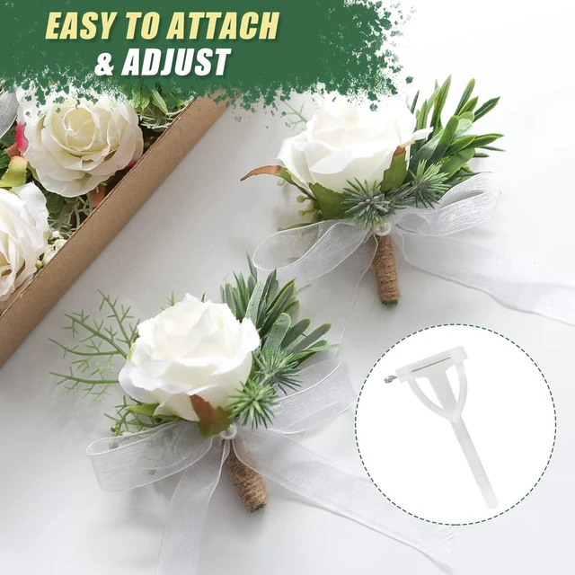 Alt view image 7 of 7 - 30 Pcs Boutonniere Pins, Clear Secure Grip Holder | Plastic Triangle T-Shape Safety Pins, for Corsage & Flower, Wedding, Bridegroom, Prom, Party Lapel Decoration