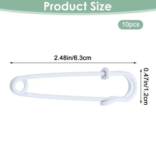 Alt view image 2 of 7 - 10Pcs White Safety Pins, 2.5 Inch Metal Heavy Duty Pins | Large Pin for Clothes Sewing, Hat Sweater Decor, DIY Art Craft, Handmade Paper Work
