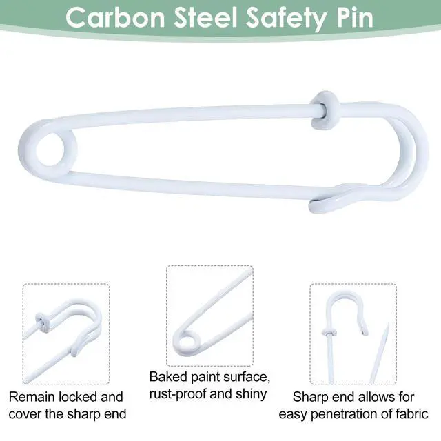 Alt view image 3 of 7 - 10Pcs White Safety Pins, 2.5 Inch Metal Heavy Duty Pins | Large Pin for Clothes Sewing, Hat Sweater Decor, DIY Art Craft, Handmade Paper Work