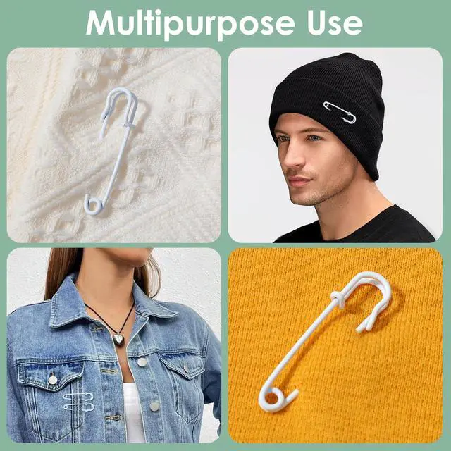 Alt view image 6 of 7 - 10Pcs White Safety Pins, 2.5 Inch Metal Heavy Duty Pins | Large Pin for Clothes Sewing, Hat Sweater Decor, DIY Art Craft, Handmade Paper Work