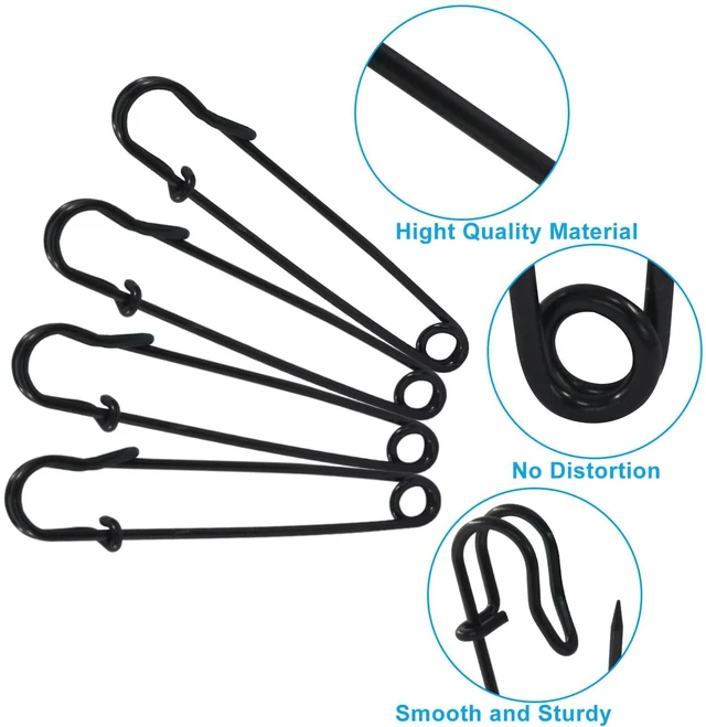 Alt view image 2 of 5 - 10 Pack 3 Inch Large Heavy Duty Black Safety Pins | For Clothes, For Blankets, For Crafts