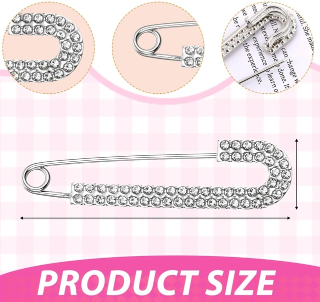 Alt view image 3 of 7 - 2 PCS Rhinestone Safety Pin Brooch, Decorative Pins for Clothing Decorative Safety Pins for Clothing, Silver and Gold Safety Pins Large Crystal Metal Elegant Shawl Clips for Women Skirts Scarf Shirt