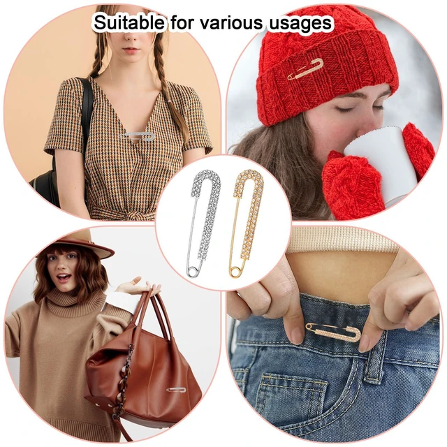 Alt view image 7 of 7 - 2 PCS Rhinestone Safety Pin Brooch, Decorative Pins for Clothing Decorative Safety Pins for Clothing, Silver and Gold Safety Pins Large Crystal Metal Elegant Shawl Clips for Women Skirts Scarf Shirt