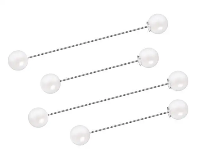 Main image of Brooches Pins 4 Pieces Sweater Shawl Clip Clasp Faux Pearl Safety Pins for Women Shirts Blouse Cinch Dresses Cardigan Collar Pants (White)