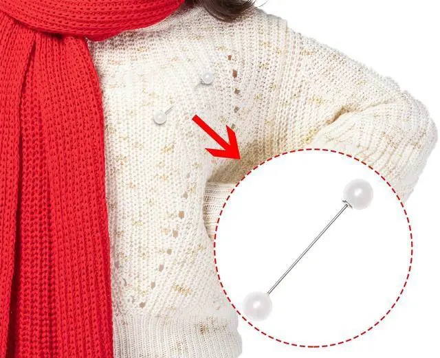Alt view image 5 of 5 - Brooches Pins 4 Pieces Sweater Shawl Clip Clasp Faux Pearl Safety Pins for Women Shirts Blouse Cinch Dresses Cardigan Collar Pants (White)