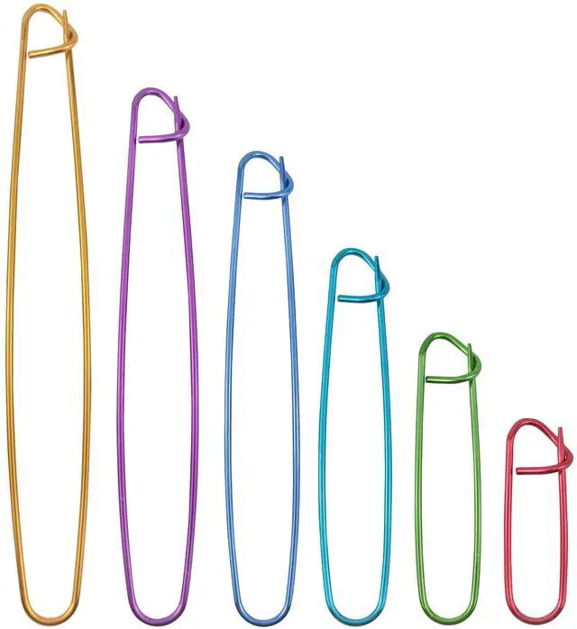 Main image of 6 Size Stitch Holders for Knitting, Smooth Big Safety Pins | Lightweight Aluminum Alloy, Stay Closed, Yarn Knitting Stitch Holder, Needle Marker for Sweaters, Gloves, Crochet DIY Craft
