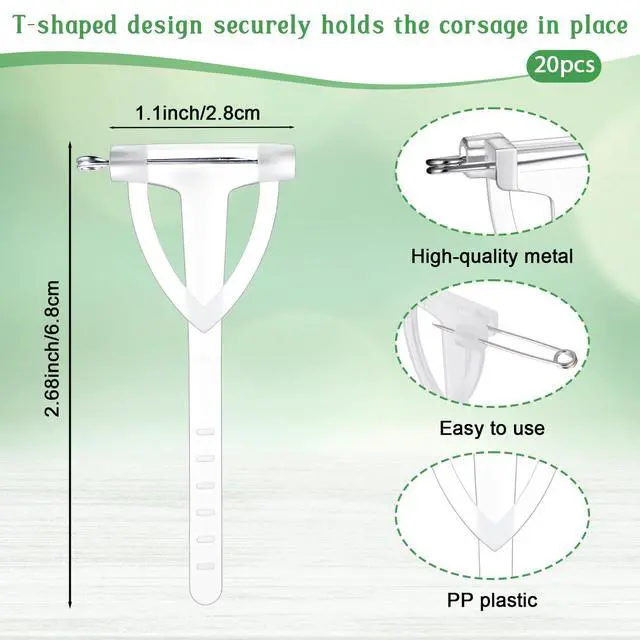 Alt view image 2 of 7 - 20 Pack Boutonnieres Safety Pins, DIY Corsage Safety Pins Plastic Triangle Corsage Pin T-Shaped Corsages Pin DIY Flower Brooch Boutonniere Supplies, T Shape Safetys Clips Holder for Wedding, White
