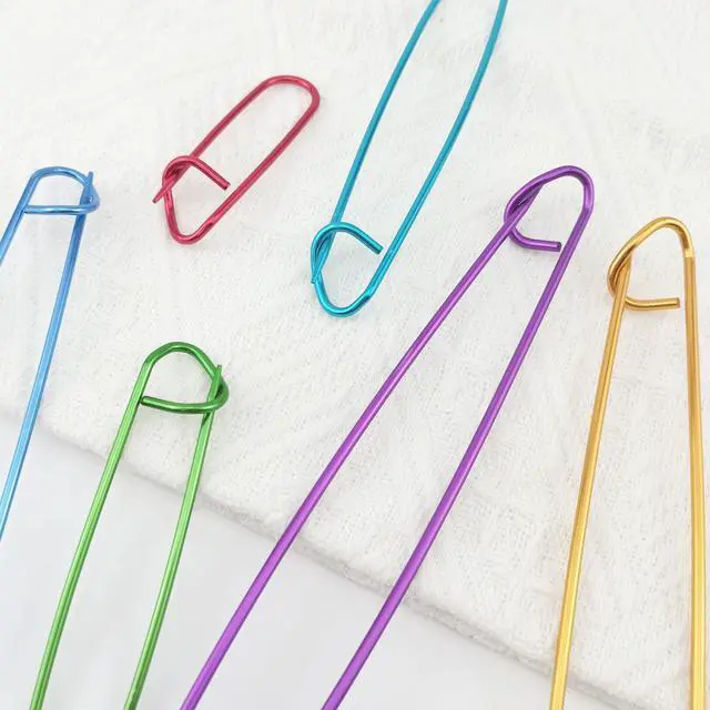 Alt view image 7 of 7 - 6 Size Stitch Holders for Knitting, Smooth Big Safety Pins | Lightweight Aluminum Alloy, Stay Closed, Yarn Knitting Stitch Holder, Needle Marker for Sweaters, Gloves, Crochet DIY Craft