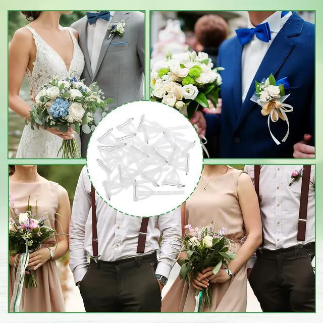 Alt view image 3 of 7 - 20 Pack Boutonnieres Safety Pins, DIY Corsage Safety Pins Plastic Triangle Corsage Pin T-Shaped Corsages Pin DIY Flower Brooch Boutonniere Supplies, T Shape Safetys Clips Holder for Wedding, White