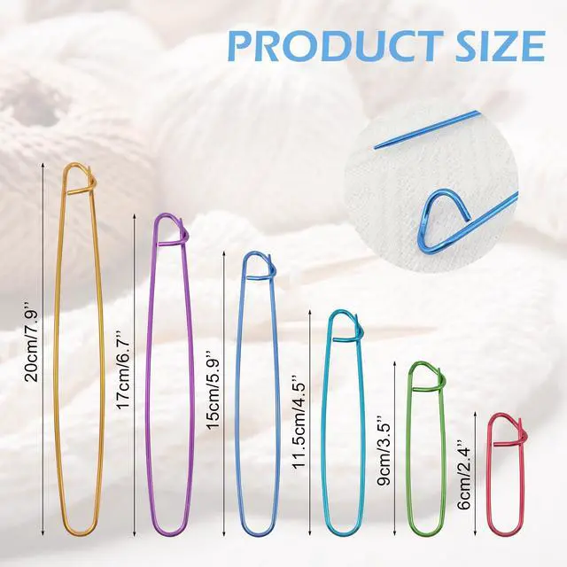 Alt view image 3 of 7 - 6 Size Stitch Holders for Knitting, Smooth Big Safety Pins | Lightweight Aluminum Alloy, Stay Closed, Yarn Knitting Stitch Holder, Needle Marker for Sweaters, Gloves, Crochet DIY Craft