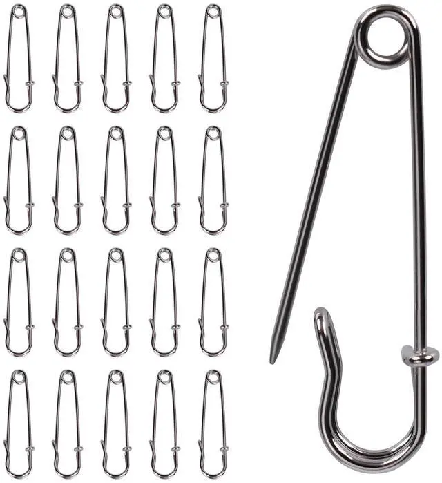 Main image of 20 Pack of 2-Inch Heavy-Duty Steel Safety Pins Ideal for Blankets, Clothing, Crafts, and Canvas Work Silver Finish