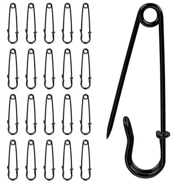 Main image of 20 Pack of 2-Inch Heavy-Duty Steel Safety Pins Ideal for Blankets, Clothing, Crafts, and Canvas Work Black