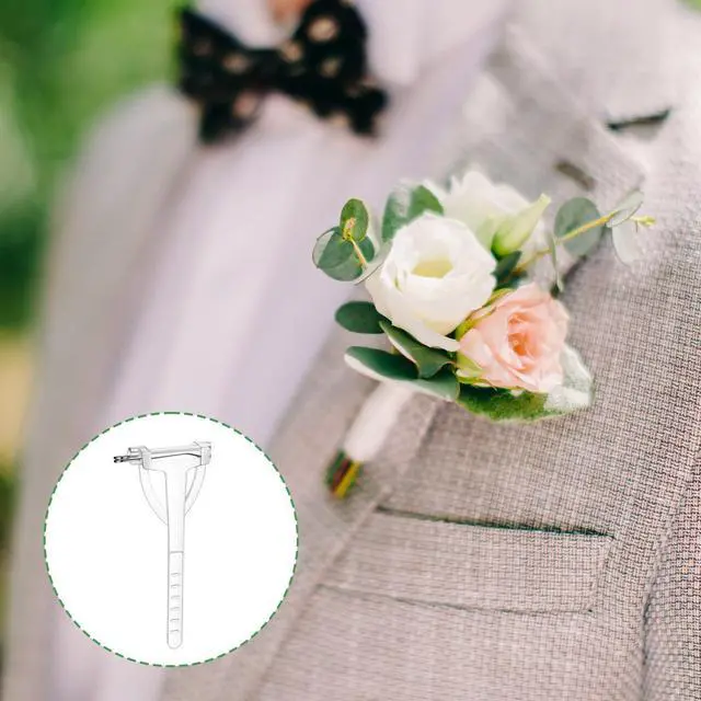 Alt view image 6 of 7 - 20 Pack Boutonnieres Safety Pins, DIY Corsage Safety Pins Plastic Triangle Corsage Pin T-Shaped Corsages Pin DIY Flower Brooch Boutonniere Supplies, T Shape Safetys Clips Holder for Wedding, White