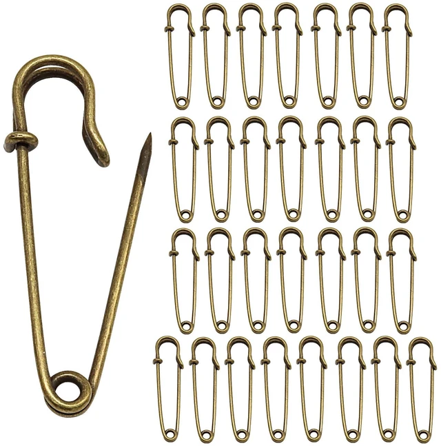 Main image of 30 Pack 2 Inch/50MM Heavy Duty Safety Pins, Bronze | Steel, Large Brooches, Sharp Tip, For Crafts/Blankets