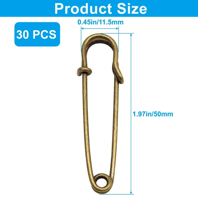 Alt view image 3 of 5 - 30 Pack 2 Inch/50MM Heavy Duty Safety Pins, Bronze | Steel, Large Brooches, Sharp Tip, For Crafts/Blankets