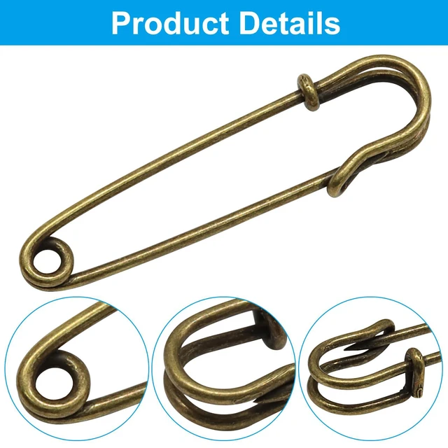 Alt view image 4 of 5 - 30 Pack 2 Inch/50MM Heavy Duty Safety Pins, Bronze | Steel, Large Brooches, Sharp Tip, For Crafts/Blankets