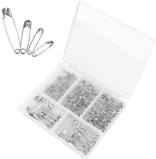Main image of 250 Pack Safety Pins, 4 Different Sizes Silver Metal Pins for Arts Crafts Sewing, Assorted Sizes for Sewing and Clothing Repair
