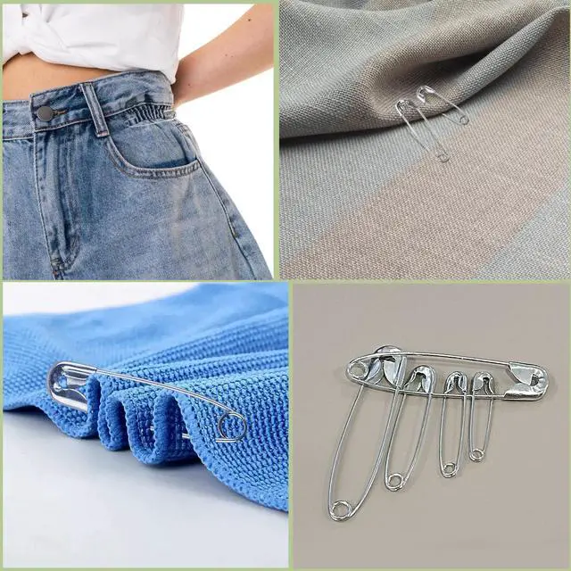 Alt view image 6 of 6 - 250 Pack Safety Pins, 4 Different Sizes Silver Metal Pins for Arts Crafts Sewing, Assorted Sizes for Sewing and Clothing Repair