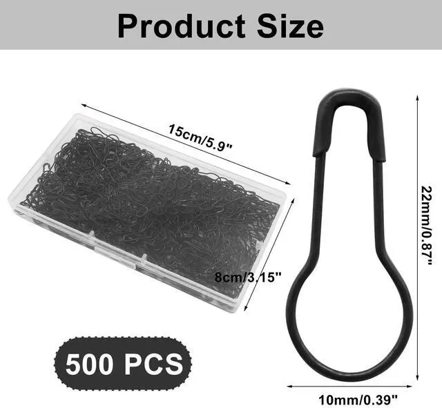 Alt view image 2 of 5 - Bulb Pins, 0.87 Inch, 500 Pcs, Black | Small Gourd Safety Pins, For Sewing, Knitting Stitch Markers, Clothing Tags & Craft Projects, Includes Storage Box