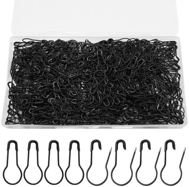 Main image of Bulb Pins, 0.87 Inch, 500 Pcs, Black | Small Gourd Safety Pins, For Sewing, Knitting Stitch Markers, Clothing Tags & Craft Projects, Includes Storage Box