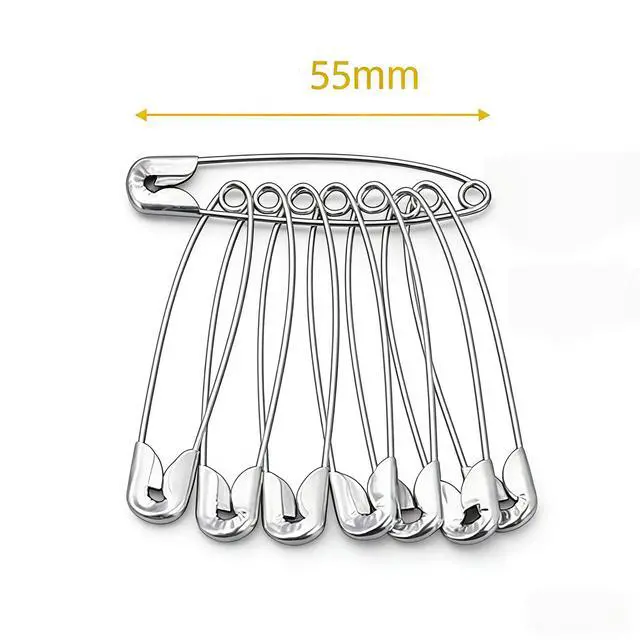 Alt view image 2 of 6 - 60pcs Silver Safety Pins, 55mm/2.2inch Extra Large Safety Pins Bulk for Clothes, Sewing, Crafts, Jewelry Making, Rust Resistant Safety Pins for Home, Office, Tailor Use