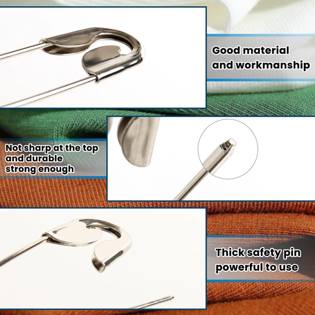 Alt view image 3 of 6 - 5 Pieces Large Safety Pins 5 Inch Metal Jumbo Safety Pin Silver Heavy Duty Safety Pins for Laundry, Blanket, Key Rings, Outdoor