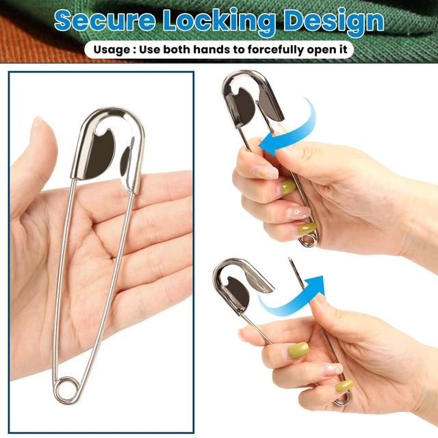 Alt view image 4 of 6 - 5 Pieces Large Safety Pins 5 Inch Metal Jumbo Safety Pin Silver Heavy Duty Safety Pins for Laundry, Blanket, Key Rings, Outdoor