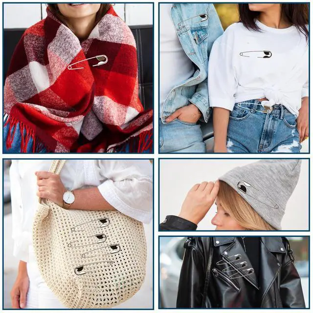 Alt view image 5 of 6 - 5 Pieces Large Safety Pins 5 Inch Metal Jumbo Safety Pin Silver Heavy Duty Safety Pins for Laundry, Blanket, Key Rings, Outdoor