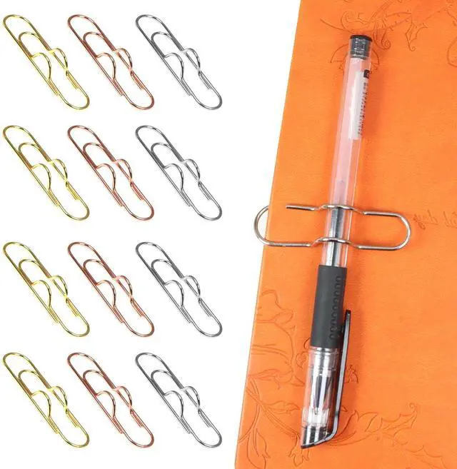 Main image of 12 Pcs Metal Pen Clips Portable Pen Holder Clip | for Notebook Papers Journal Planner Paperclip Bookmark Stationery Tool Office Supplies (Gold/Silver/Rose Gold)