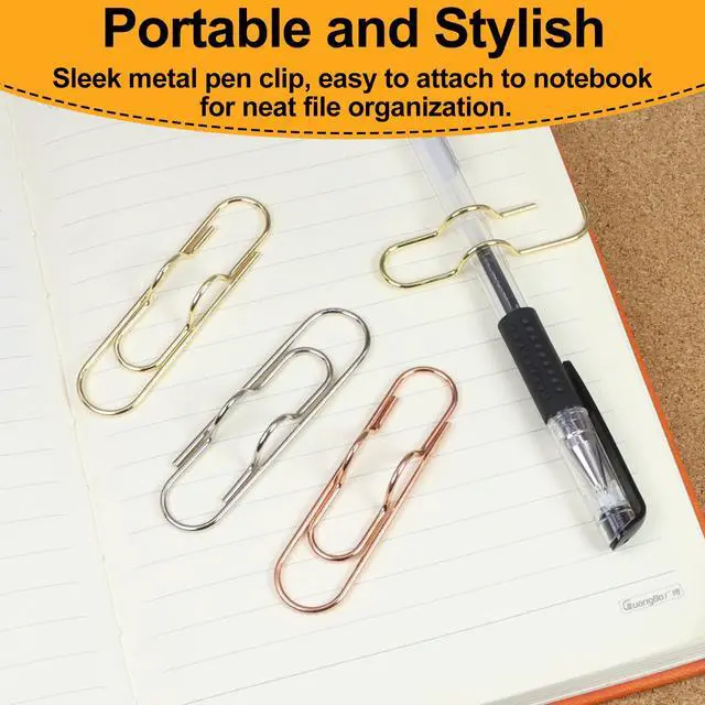 Alt view image 6 of 7 - 12 Pcs Metal Pen Clips Portable Pen Holder Clip | for Notebook Papers Journal Planner Paperclip Bookmark Stationery Tool Office Supplies (Gold/Silver/Rose Gold)