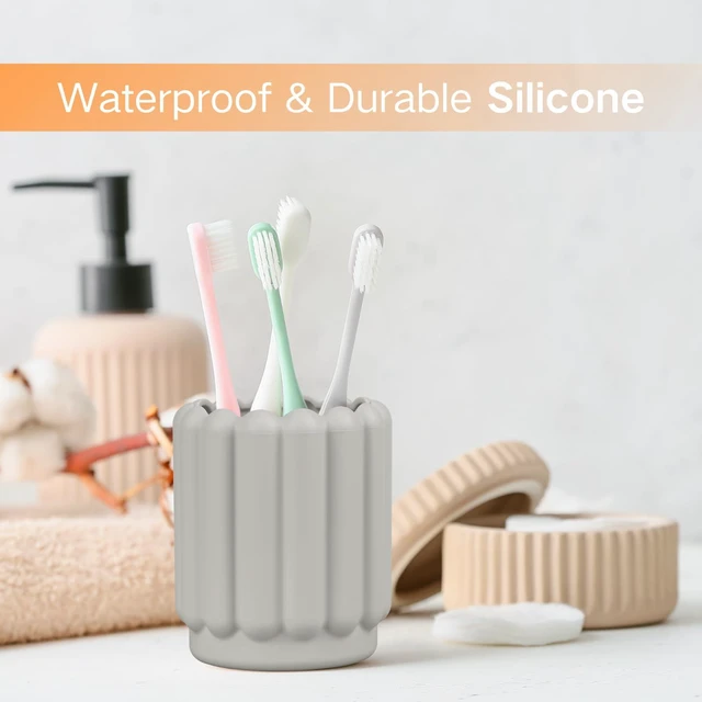Alt view image 4 of 7 - Silicone Pen Holder, Pencil Holder Cute Pens Cup for Desk for Kids Office Decor Desk Accessories Pen Pot Desk Organizer (Light Gray)