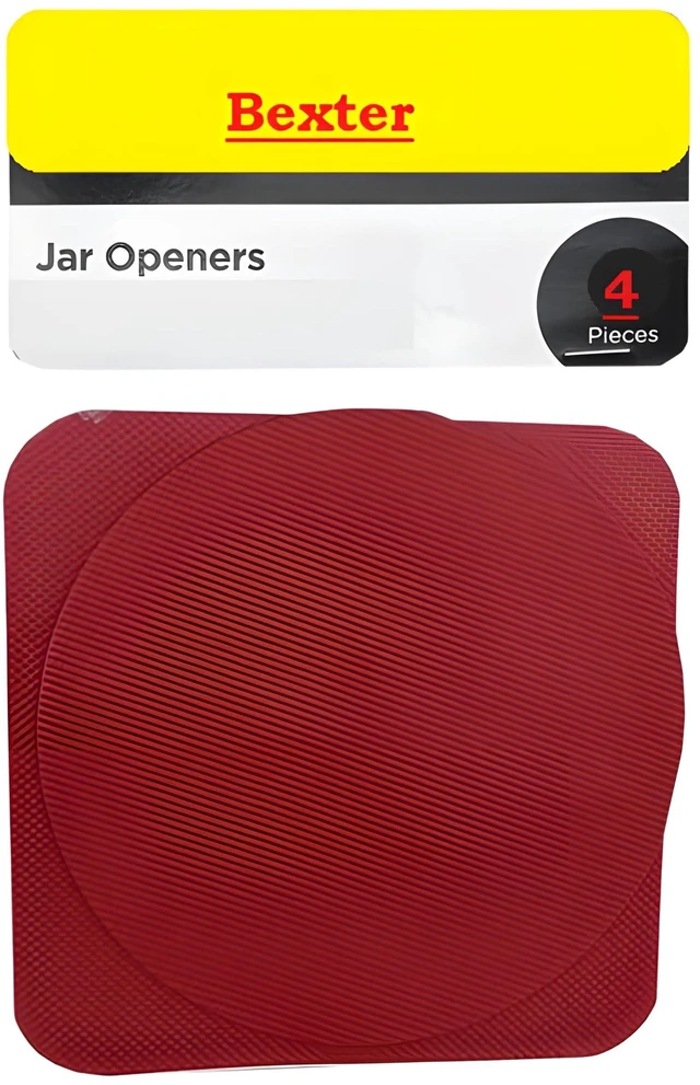 Alt view image 6 of 7 - 4PCS Jar Opener Set Multi-Function Silicone Bottle & Lid Gripper Pads, 2 Round + 2 Square Rubber Coasters Non-Slip Kitchen Gadgets (Red)