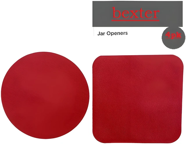 Alt view image 3 of 7 - 4PCS Jar Opener Set Multi-Function Silicone Bottle & Lid Gripper Pads, 2 Round + 2 Square Rubber Coasters Non-Slip Kitchen Gadgets (Red)