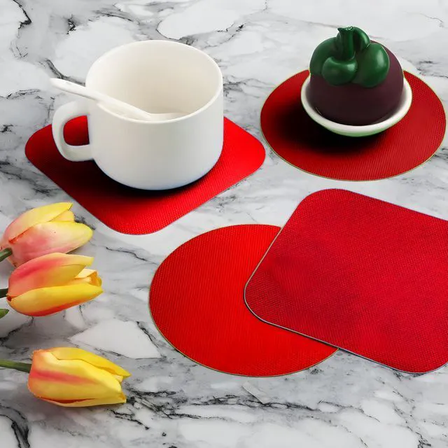 Alt view image 5 of 7 - 4PCS Jar Opener Set Multi-Function Silicone Bottle & Lid Gripper Pads, 2 Round + 2 Square Rubber Coasters Non-Slip Kitchen Gadgets (Red)