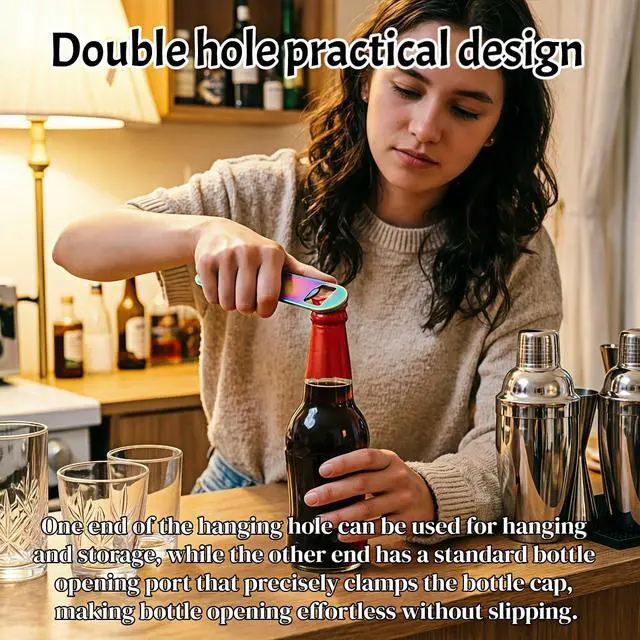 Alt view image 4 of 7 - Rainbow Stainless Steel Flat Bottle Opener, Heavy Duty Manual Bottle Opener, Portable Pocket Opener Tool for Bar, Kitchen, Dining Room, Party & Daily Use (5 Inch)