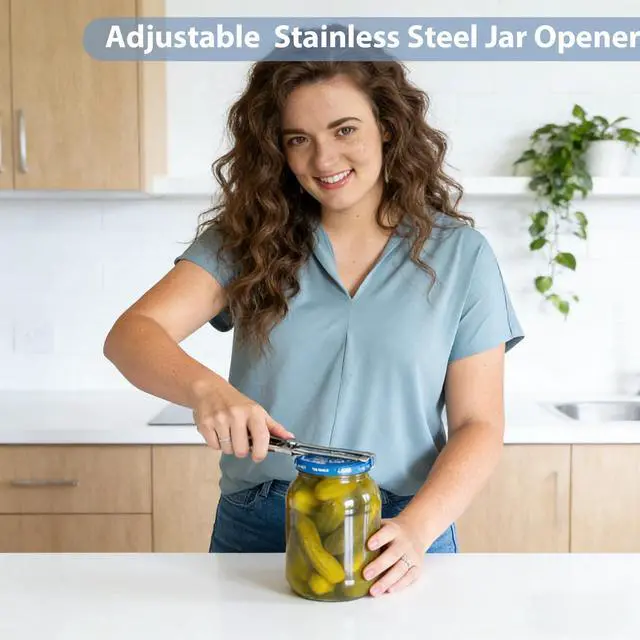 Alt view image 3 of 7 - Adjustable Stainless Steel Jar Opener for Seniors & Weak Hands, Bottle Lid Opener Tool with Non-Slip Grip, Easy Manual Canning Jar Cap Cracker Openers for Jars, Tops, Cans. (1)