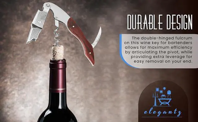 Alt view image 3 of 7 - Wine Bottle Opener Set Premium Corkscrew with Foil Cutter & Beer Bottle Opener Ergonomic Wooden Handle for Smooth Cork Removal Sommelier Accessories Gift for Wine Lovers