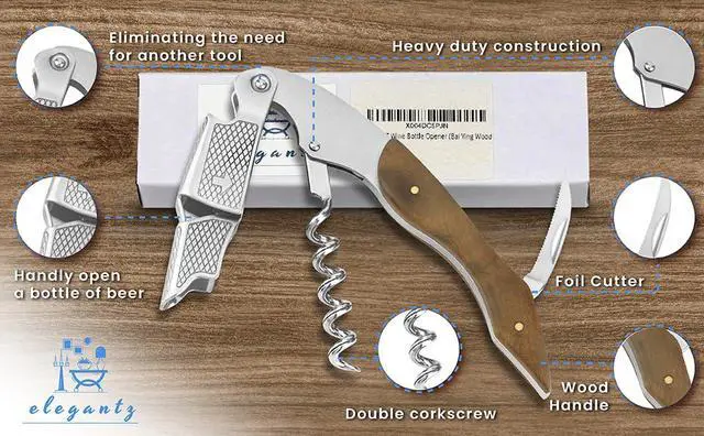 Alt view image 5 of 7 - Wine Bottle Opener Set Premium Corkscrew with Foil Cutter & Beer Bottle Opener Ergonomic Wooden Handle for Smooth Cork Removal Sommelier Accessories Gift for Wine Lovers