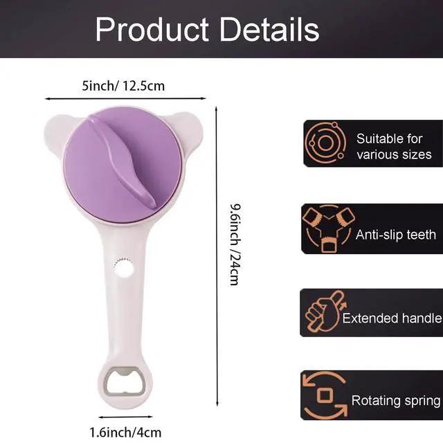 Alt view image 4 of 6 - 4-in-1 Multi-Functional Retractable Jar & Bottle Opener, Adjustable Stainless Steel Jar Opener for Seniors & Arthritis Sufferers,Suitable for 1''-3.5'' Jars, Bottles, Cans,Beer Caps (Purple)