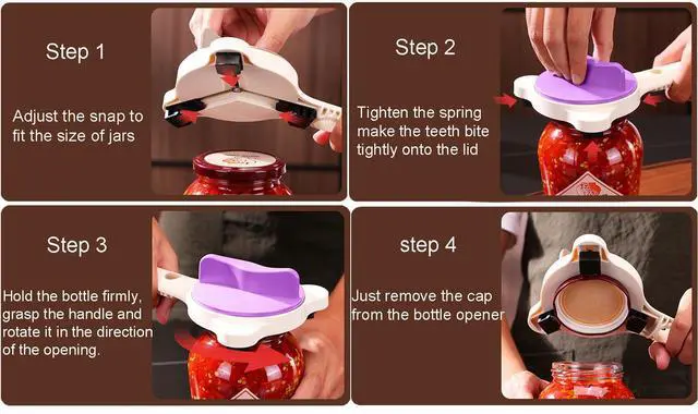 Alt view image 6 of 6 - 4-in-1 Multi-Functional Retractable Jar & Bottle Opener, Adjustable Stainless Steel Jar Opener for Seniors & Arthritis Sufferers,Suitable for 1''-3.5'' Jars, Bottles, Cans,Beer Caps (Purple)