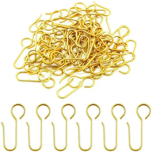 Main image of 60pcs Metal Curtain Track Hooks S-Shaped Shower Curtain Hooks Gold | Small Ceiling Curtain Track Hooks, Drape Curtain Wire Hooks for Bathroom Shower Ceiling Curtain Drape Track
