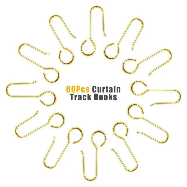 Alt view image 2 of 7 - 60pcs Metal Curtain Track Hooks S-Shaped Shower Curtain Hooks Gold | Small Ceiling Curtain Track Hooks, Drape Curtain Wire Hooks for Bathroom Shower Ceiling Curtain Drape Track